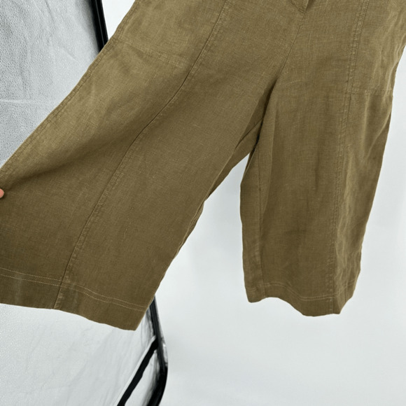 WRAP London Linen Jumpsuit Overall Wide Leg Crop Size 4 Rustic Green Lagenlook - Picture 12 of 12